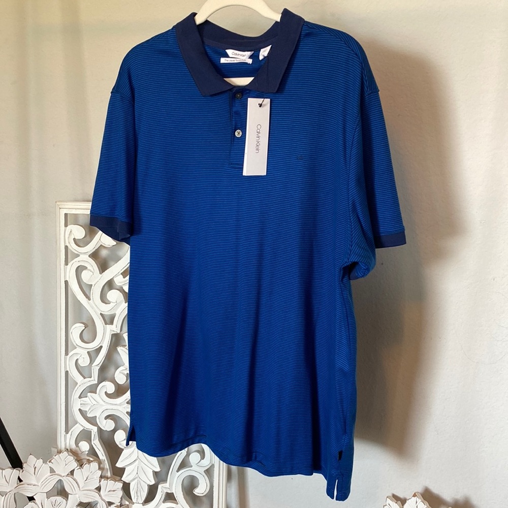 Calvin Klein Men's size XL  Contrast Stripe Polo Liquid Touch Cotton BRAND NEW